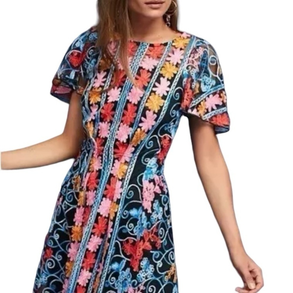 Anthropologie Eva Franco Embroidered Lined Mini Dress (see measurements)